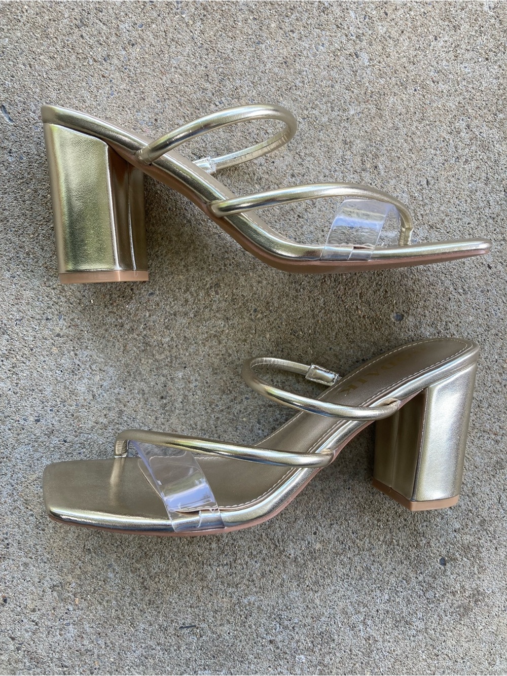 Gold Strappy Block Heel Sandals Size 6